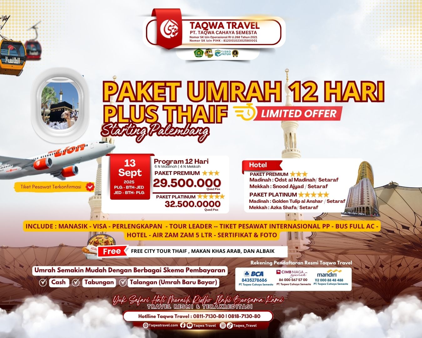 Umrah Plus Thaif 12 Hari Keberangkatan 13 September 2025