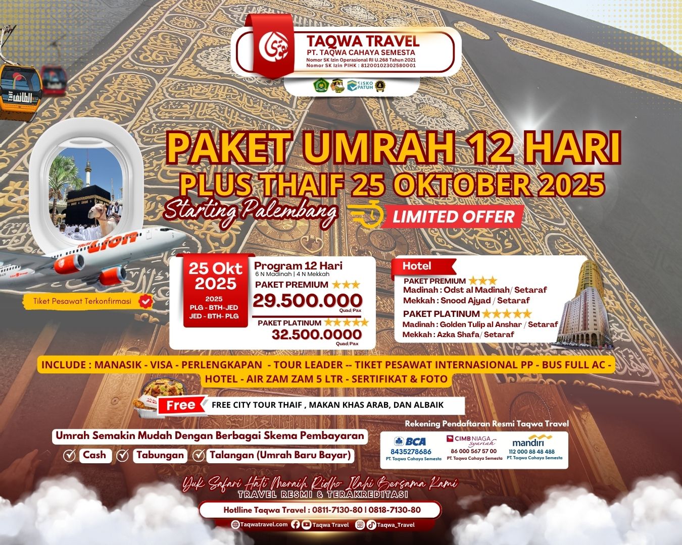 Umrah Plus Thaif 12 Hari Keberangkatan 25 Oktober 2025